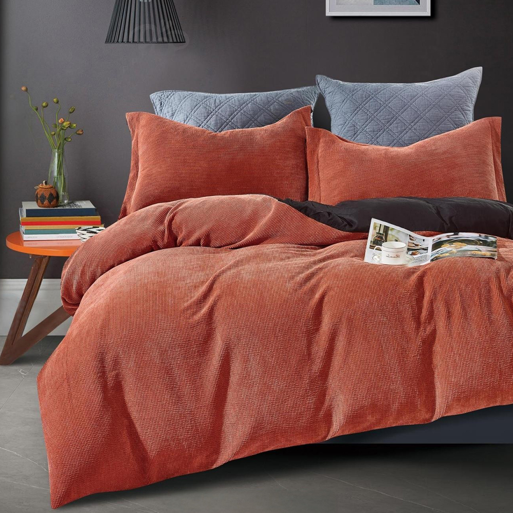 Amaris Ribbed Corduroy Duvet Cover Quilt Cover Set Set Peralatan Tempat Tidur