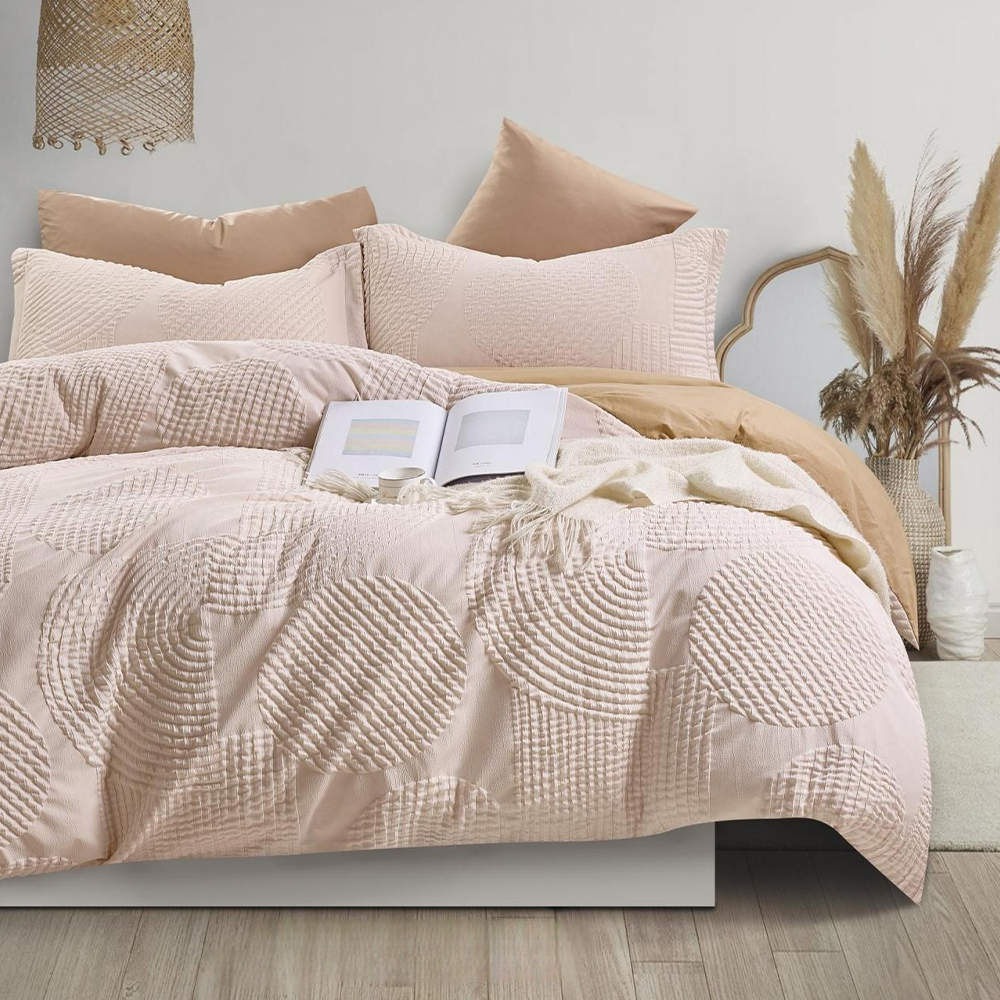 Halston Textured Geometric Timbul Duvet Cover Quilt Cover Set Set Peralatan Tempat Tidur