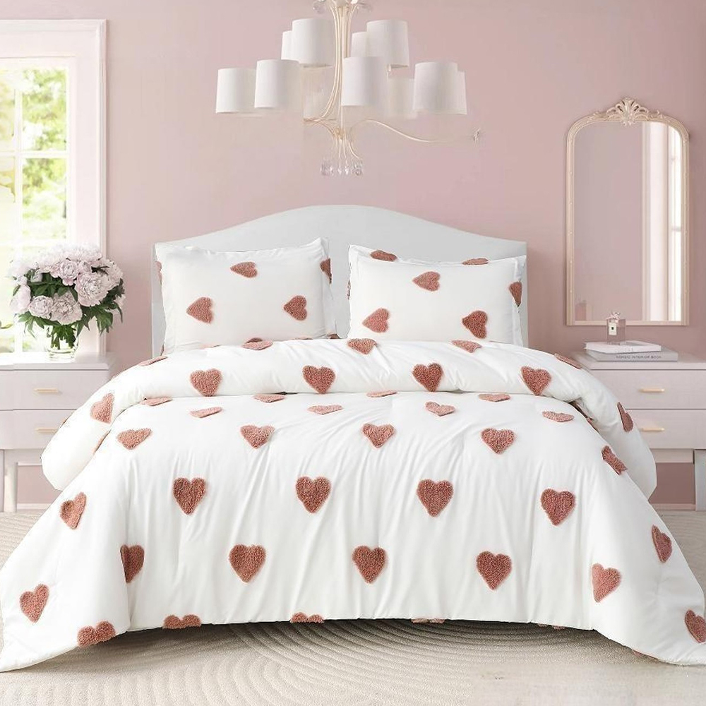 Talulah Heart Tufted Chenille Embroidery Duvet Cover Set Quilt Cover Set Set Tempat Tidur