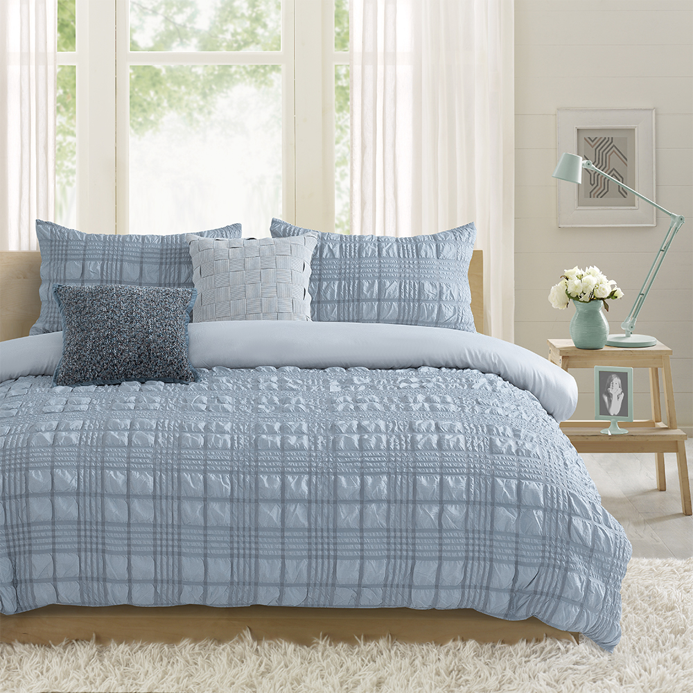 Nina Textured Geometric Arc Timbul Crinkle Duvet Cover Set Sarung Kuilt Set Peralatan Tempat Tidur