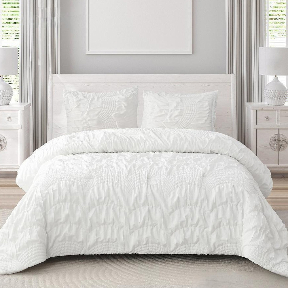 Armando Textured Geometric Ruched Duvet Cover Set Sarung Kuilt Set Peralatan Tempat Tidur