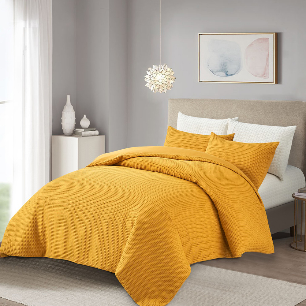 Hawaii Waffle Set Selimut Bertekstur Moden Sarung Kuilt Set Peralatan Tempat Tidur