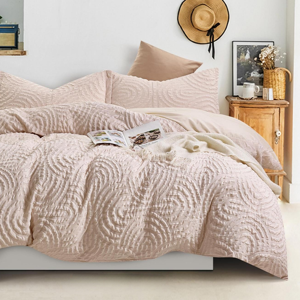 Nina Textured Geometric Arc Timbul Crinkle Duvet Cover Set Sarung Kuilt Set Peralatan Tempat Tidur
