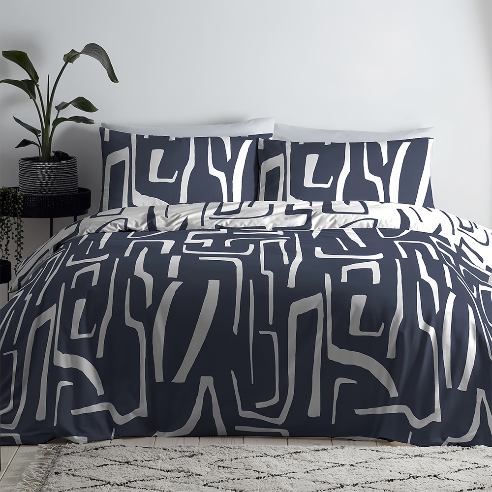 Adria Geometric Printed Duvet Cover Set Sarung Kuilt Set Peralatan Tempat Tidur