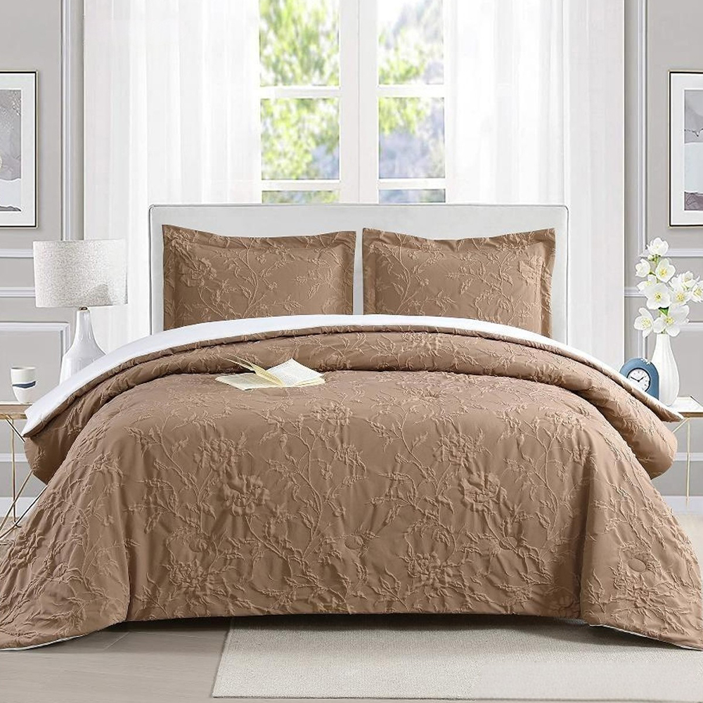 Mineral Bertekstur Botanical Floral Leaf Timbul Duvet Cover Set Sarung Kuilt Set Peralatan Tempat Tidur