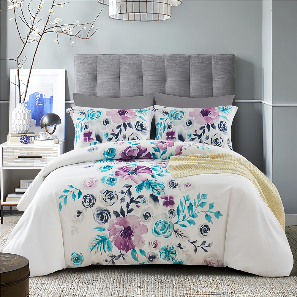 Sianna Floral Botanical Printed Duvet Cover Set Sarung Kuilt Set Peralatan Tempat Tidur