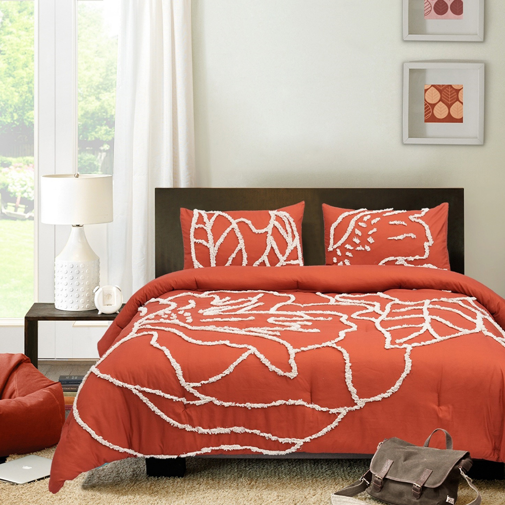 Harper Floral Tufted Chenille Embroidery Duvet Cover Set Sarung Kuilt Set Peralatan Tempat Tidur