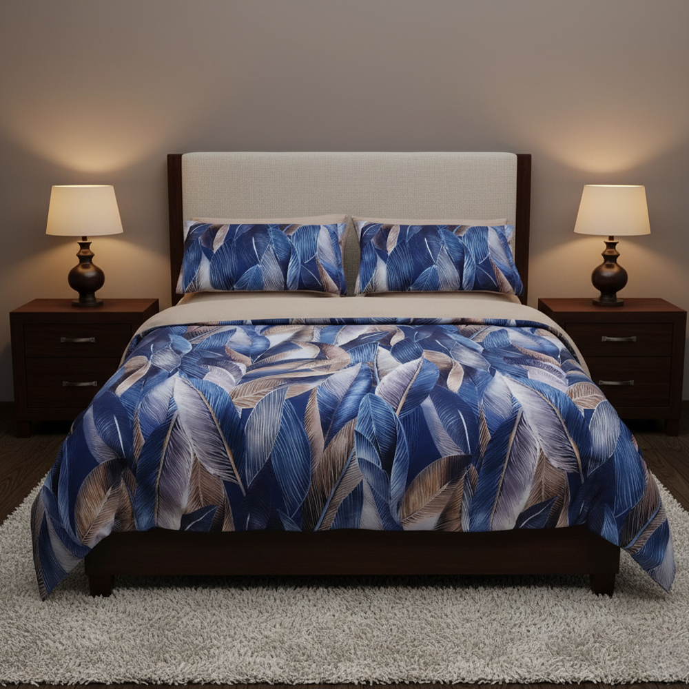 Oliver Botanical Painted Tropical Leaf Print Duvet Cover Set Sarung Kuilt Set Peralatan Tempat Tidur