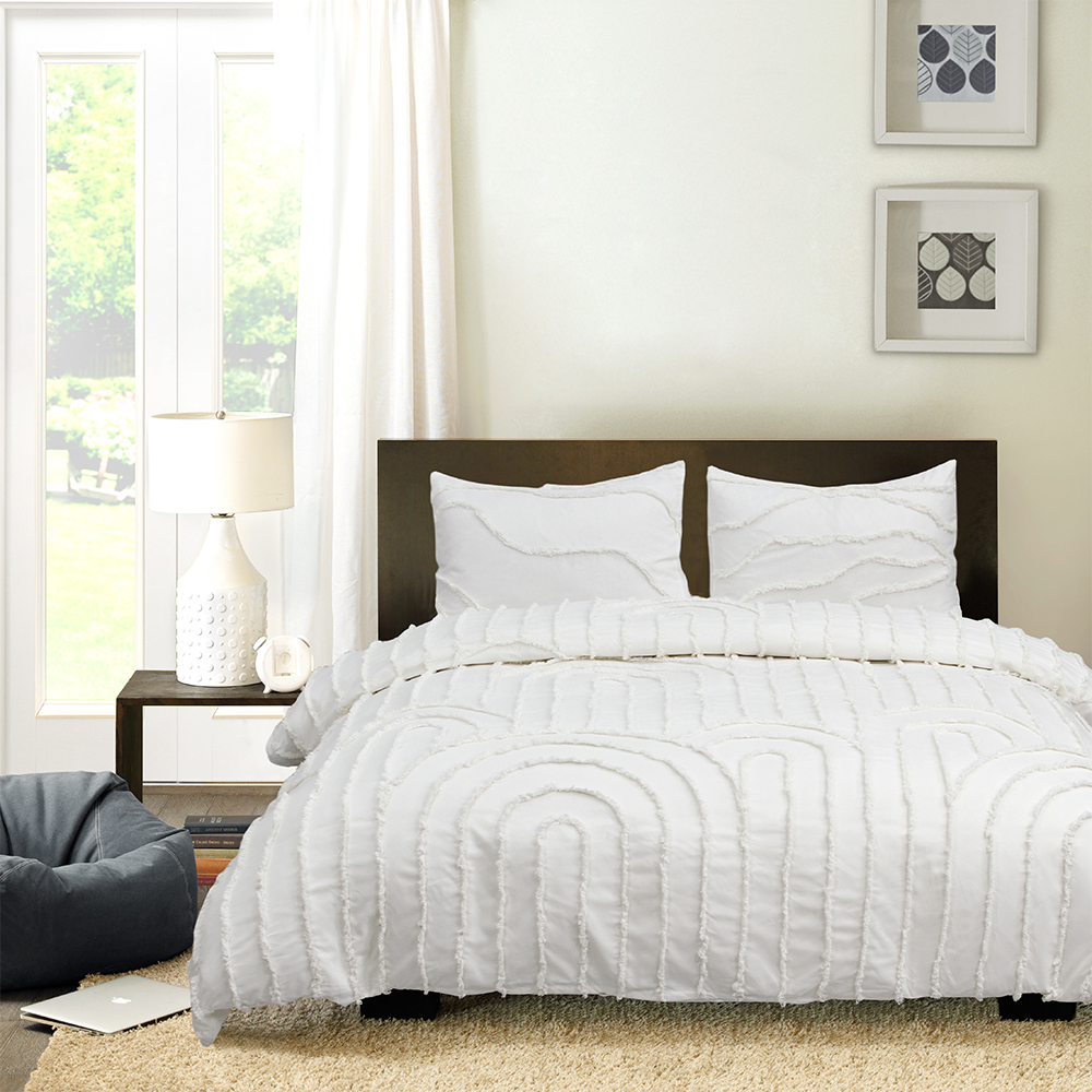 Ava Geometric Arc Modern Tufted Chenille Embroidery Duvet Cover Set Quilt Cover Set Set Tempat Tidur