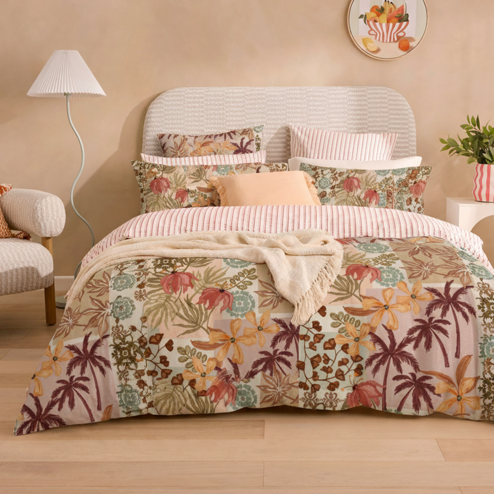 Summer Palm Prints Tulen Microfiber Cotton Printed Duvet Cover Set Sarung Kuilt Set peralatan tempat tidur
