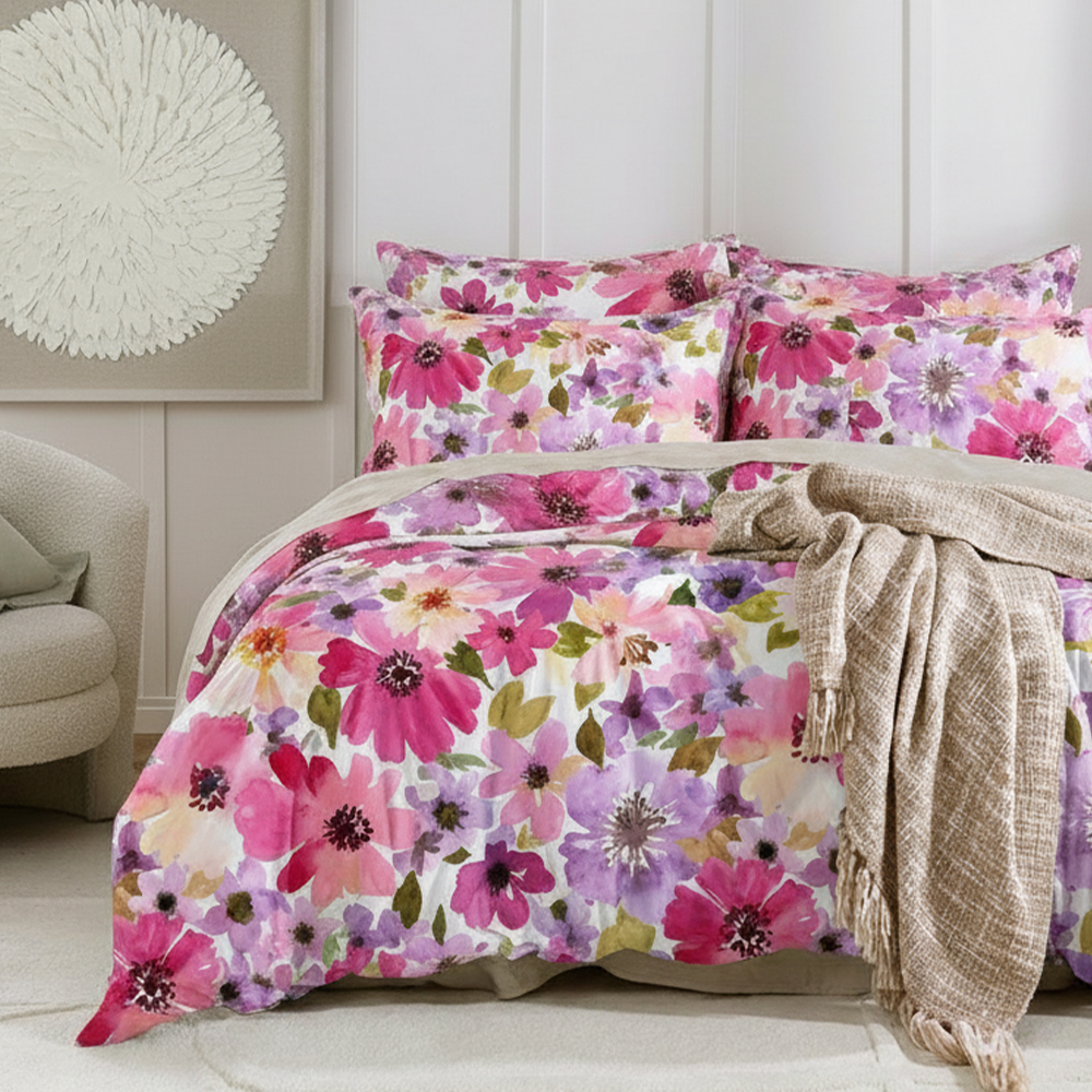 Cat Air Helensvale Cetakan Bunga Botani Kapas Microfiber Tulen Bercetak Duvet Cover Set Sarung Kuilt Set peralatan tempat tidur