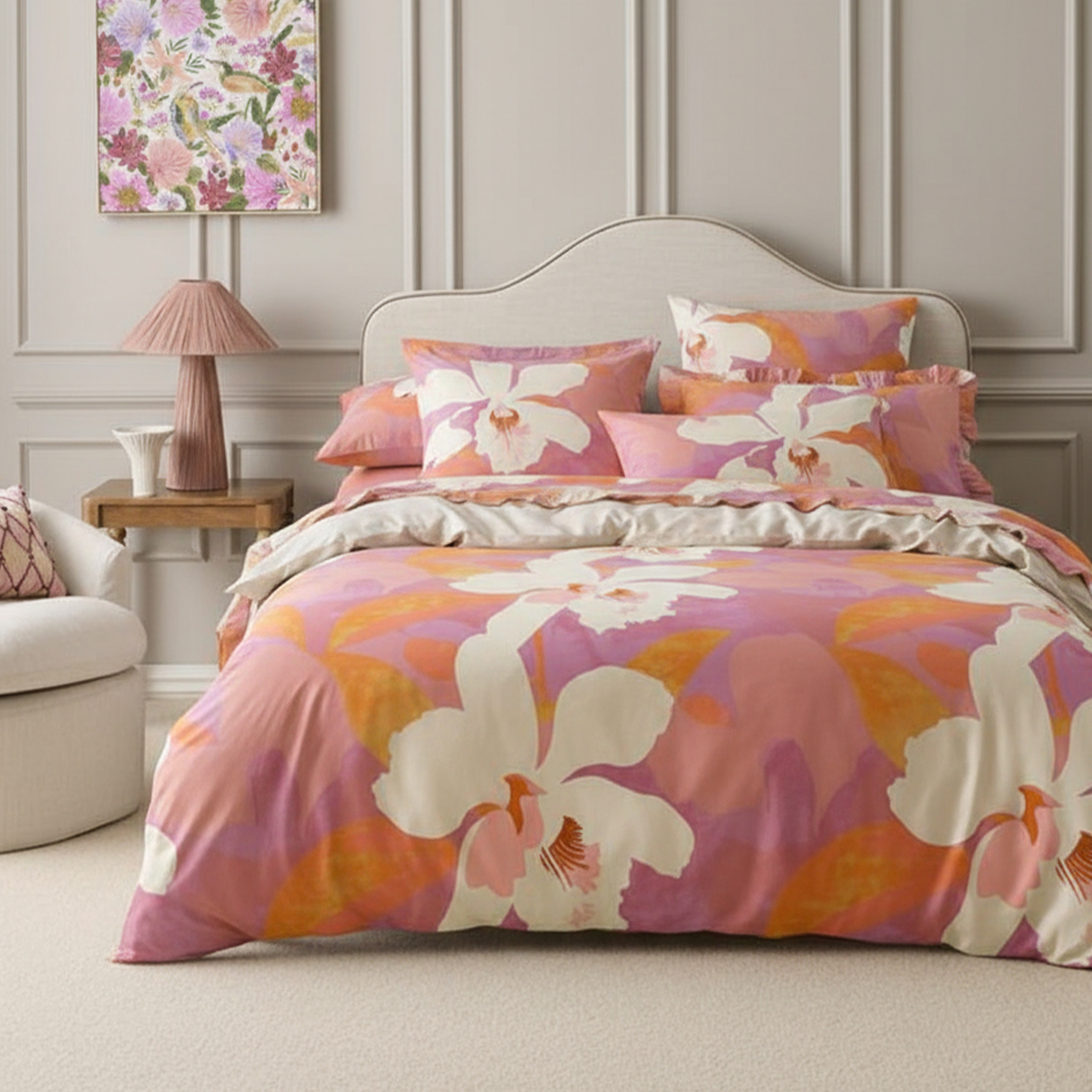 Bianca Printed Floral Strip Pure Microfiber Cotton Printed Duvet Cover Set Sarung Kuilt Set peralatan tempat tidur