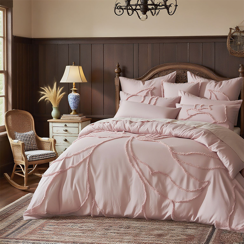 Catalina Botanical Floral Tufted Chenille Embroidery Duvet Cover Set Quilt Cover Set Set Tempat Tidur