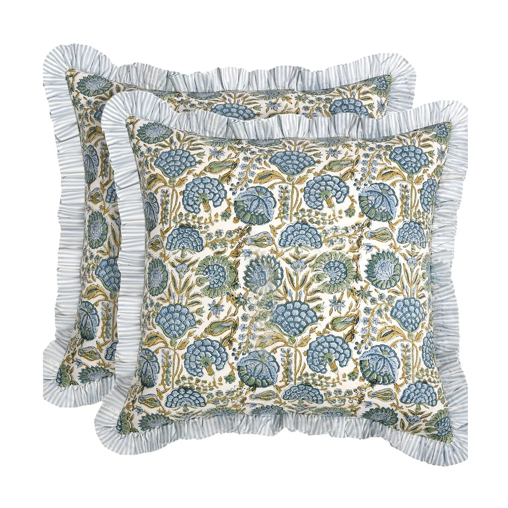 Bantal deko kusyen bercetak bunga dengan tepi frill