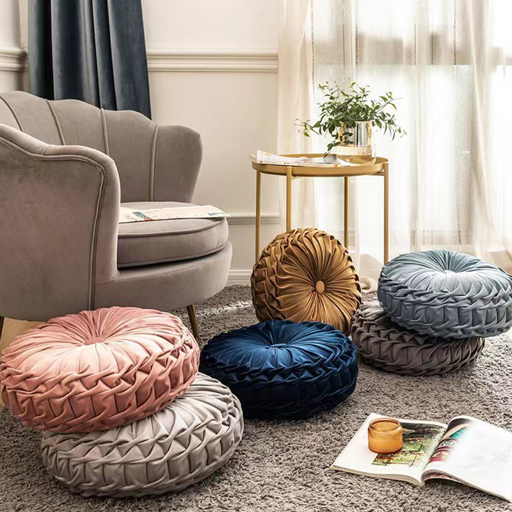 Bantal deko kusyen baldu pleat bulat
